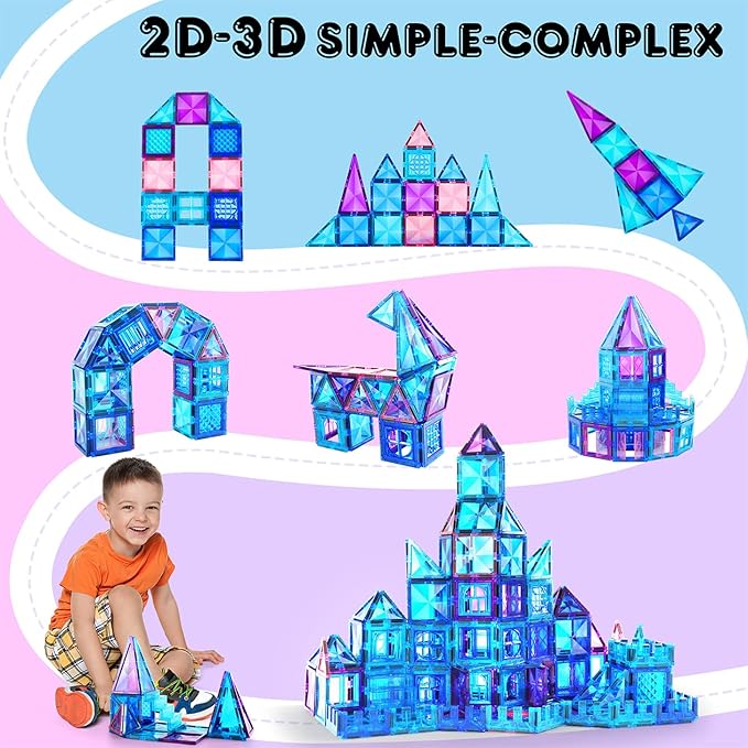 Magnetic Tiles, 116PCS Magnet Building Blocks, 3D Diamond Magnetic Blocks, Construction Stem Toys for Kids, Educational Toys for Boys Girls Ages 3 4 5 6 7 8 (116 PCS)