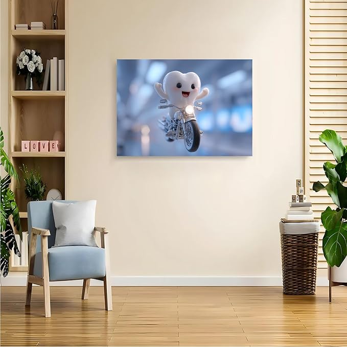 SchindlerBang Medical Decor Dentistry,Fun Tooth Motorcycle Art,Vibrant Wall Print for Dental Offices,Kids' Rooms,or Gifts,Cheerful Style,12x16inch Ready to Hang