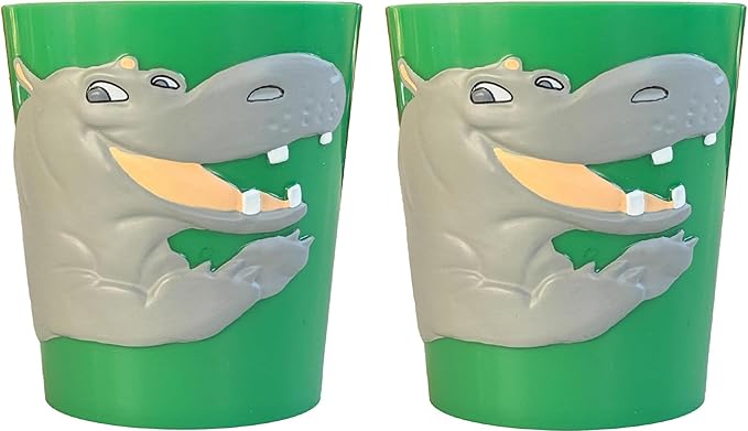 Lily's Home 3D Hippo Tumbler for Kids 10oz - Unbreakable BPA-Free Plastic, Fun Animal-Shaped Drinkware for Ages 3-6 - Toddler Reusable & Bathroom Rinse (2-Pack, Grey)