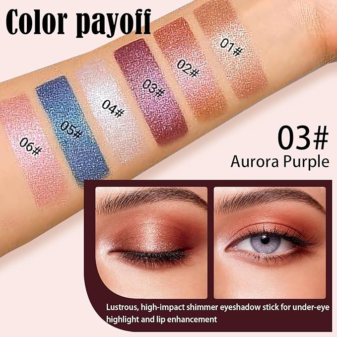 Aurora Purple Glitter Cream Shimmer Eyeshadow Sticks, Multichrome Matte Eye Shadow Stick, Waterproof and Long-Lasting Smooth Cream Eye Highlighter Stick Makeup for Women, 3 Aurora Purple Twilight