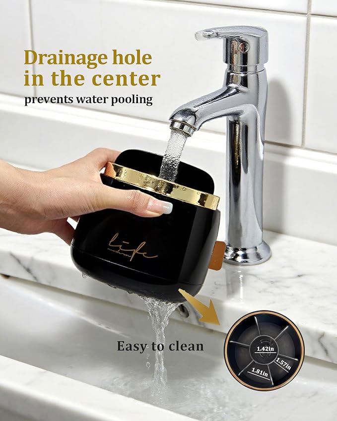 bubooo 360° Rotating Toothbrush Holder for Bathroom - Non-Slip Space-Saving 7-Slot with Cover & Drainage, Electric Toothbrushes/Toothpaste/Razor Organizer for Counter Vanity (black)