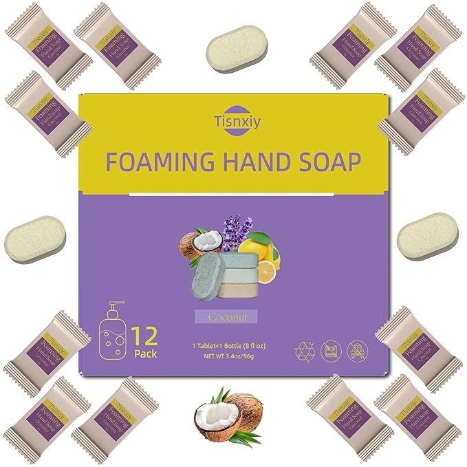 Foaming Hand Soap Tablet Refills - 12 Count- 96 fl oz total (12x 8 fl oz) - Eco-Friendly Foaming Hand Soap Refill - Gentle on Hands, Kind to Earth - Coconut