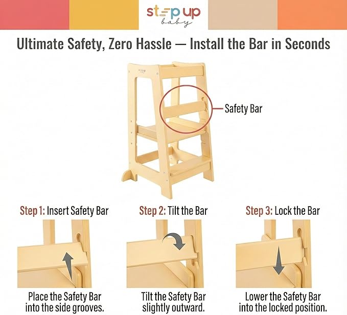 Stepup Baby Toddler Step Stool - Adjustable Height Kids Helper Step Stool, Durable, Non-Slip and Bathroom Sink, Platform for Kitchen, Toddler Tower for Exploration and Growth - Grey