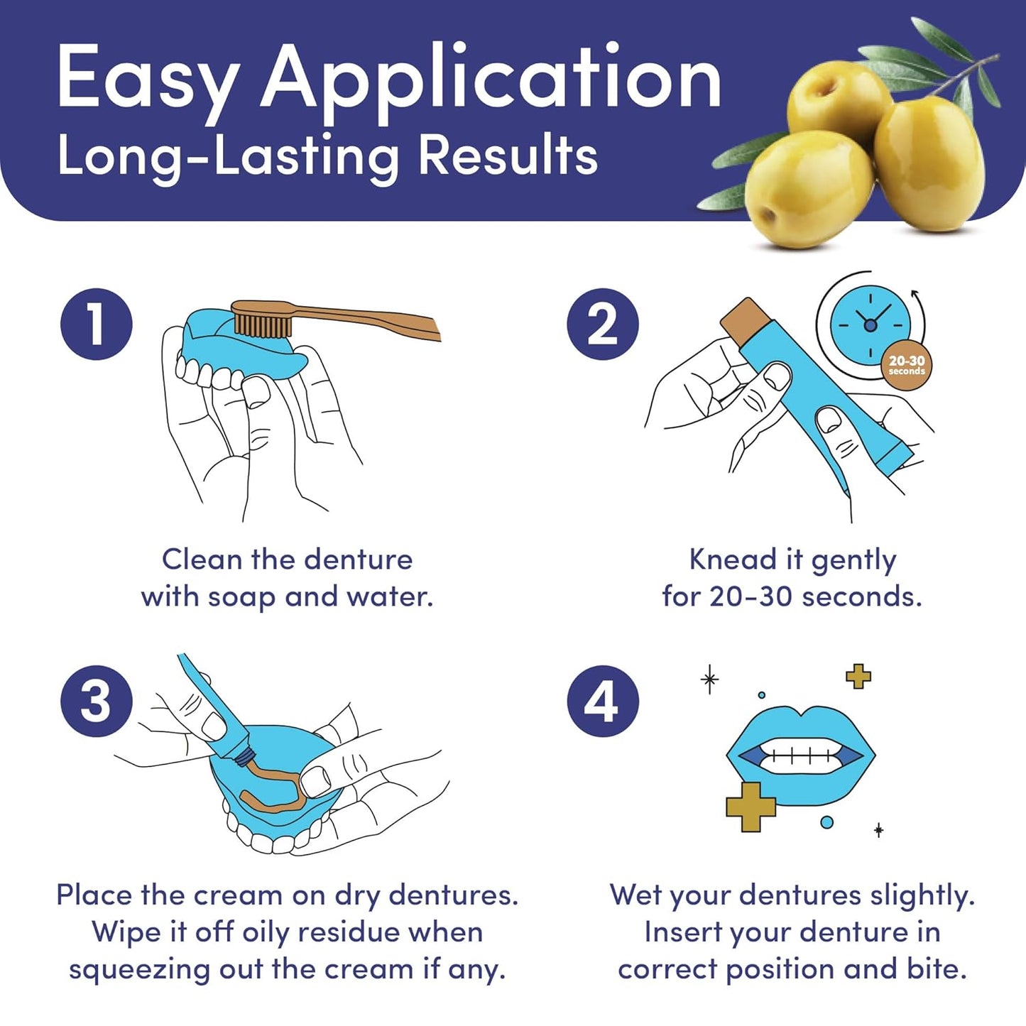 Denttach Gold Denture Adhesive, Petroleum Free Olive Oil Based Premium Denture Adhesive Cream for Full and Partial Dentures, All Day Secure Hold Denture Glue, Zinc Free, 2.4 Ounce