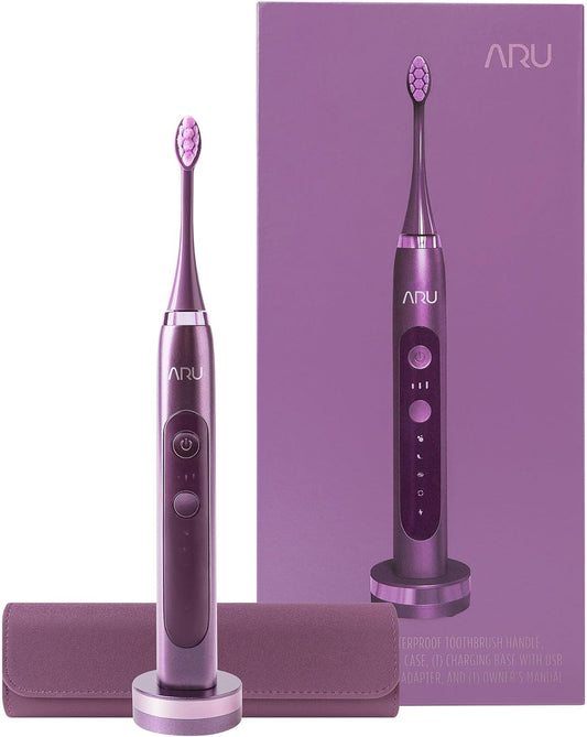 ARU Sonic Toothbrush Starter Kit with Customizable Modes and 2 Minute Timer, ADA-Approved Electric Toothbrush for Adults, Soft Toothbrush for Gums, 45+ Days Battery, Travel Case, Amethyst Purple