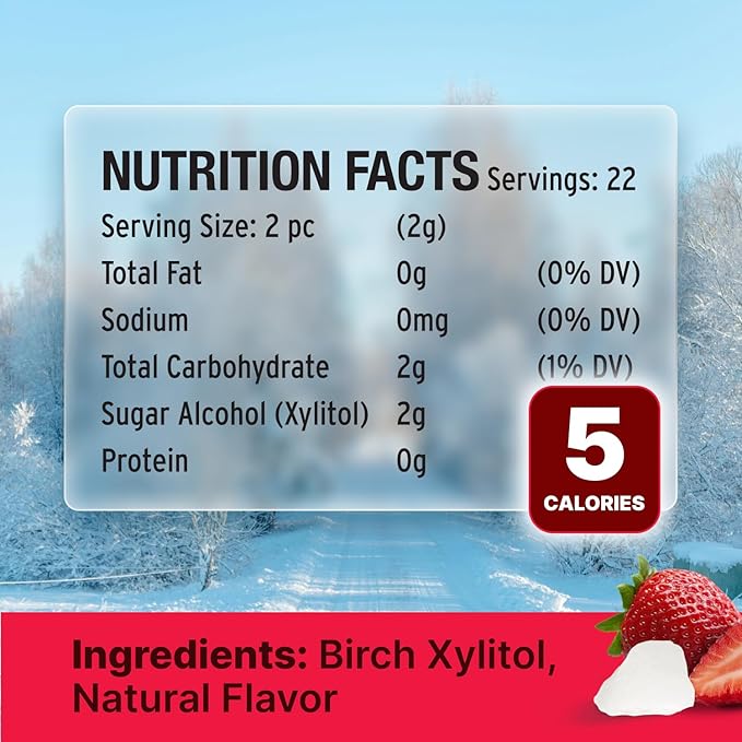 SNØ Strawberry Xylitol Candy Chips | Oral Health Support | Pure Birch Xylitol | Sugar-Free, Low-Carb, Diabetic-Friendly | Vegan, Non-GMO, Gluten-Free, Kosher, Keto-friendly (1 LB Bag)