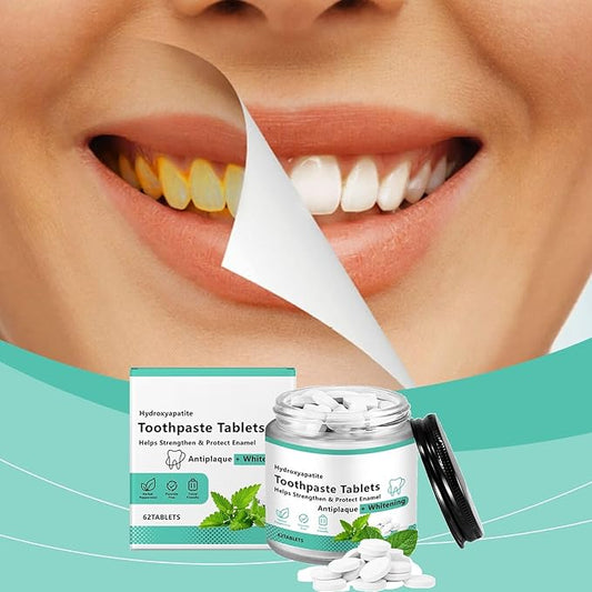 Chewable Whitening - Nano Hydroxyapatite Toothpaste for Sensitive Teeth & Antiplaque -, Natural Peppermint, Fluoride Free - Strengthen & Protect Enamel - Fresh Breath，62pcs