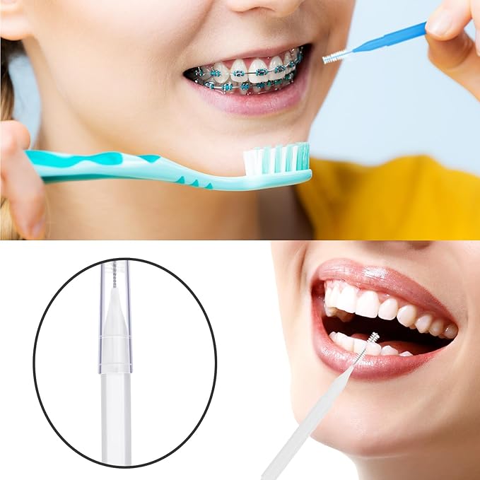 Patelai 100 Pieces Braces Brush for Cleaner Interdental Brush Toothpick Dental Tooth Flossing Head Oral Dental Hygiene Flosser Toothpick Cleaners Tooth Cleaning Tool(White, Orange, Blue,Proper Size)
