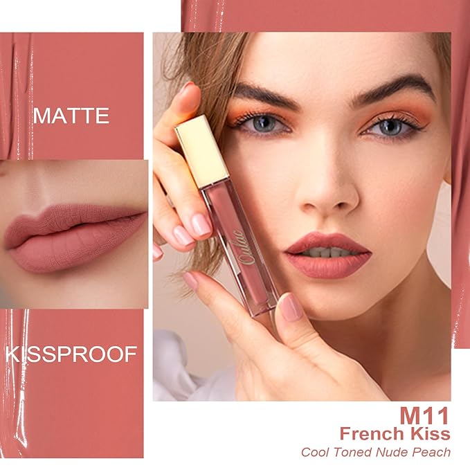 Oulac Matte Liquid Lipstick 2 PCS Set, Long Lasting Lipstick Waterproof Lip Stain, No Transfer, Creamy High Pigmented Formula with Rose Oil, Vegan [M11+M12]