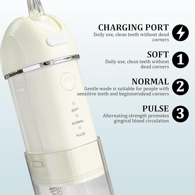 Mini Water Dental Flosser Pick for Travel, Rechargeable Oral Irrigator, Portable Collapsible Water Teeth Cleaner for Braces and Dental Care Sensitive Teeth On-The-Go Use