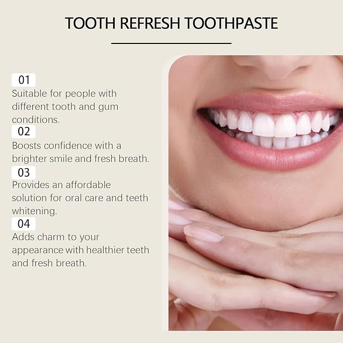 Natural Tooth Refresh Toothpaste,Hydroxyapatite Toothpaste, Enamel Protection and Tooth Strengthening, for Fluoride-Free Formula for Sensitive Teeth (3pcs)