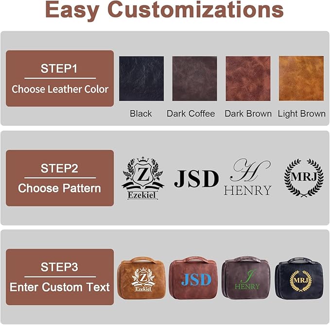 Personalized Toiletry Bag For Men, Large Capacity Travel Doop Kit, Vintage Color PU Leather, Custom Name Initials, Gifts for Dad, Husband, Boyfriend, Groomsmen, Birthday (Style 6)