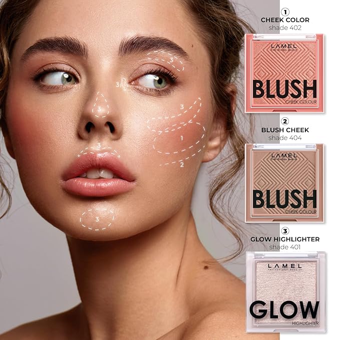 Lamel Blush Cheek Rouge Color Mini - Blendable Natural Blush Powder - Enhances & Defines Shapes & Features - Shading & Contouring Powder - 4 Universal Shades - 402 (Rouge) - 3.8g / 0.13 oz