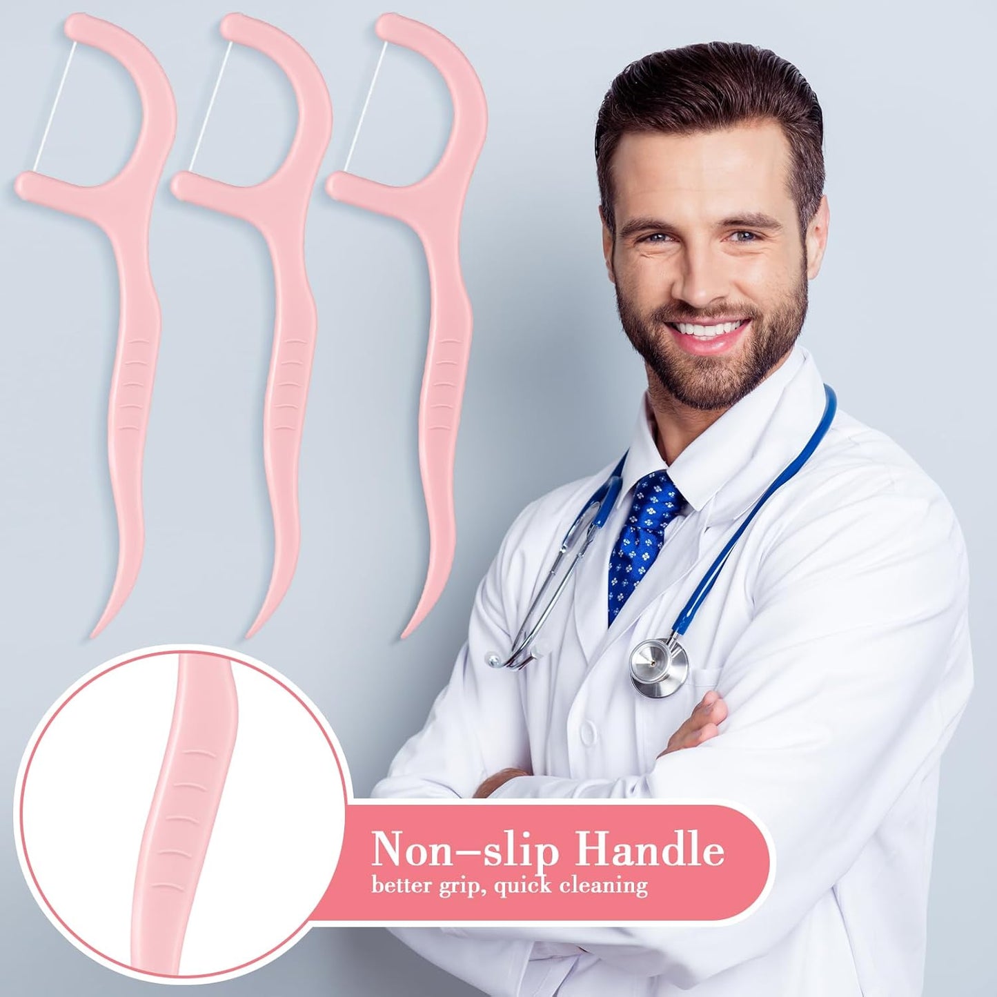 Baderke 200 Count Floss Picks Bulk Non Breakable Tooth Picks Flosser Dental Floss Sticks for Adults Teeth Cleaning Dental Flossers for Family Pack Travel(Light Pink)