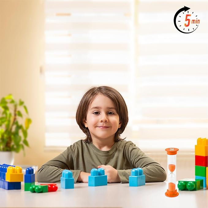 Sand Timer for Kids - 5 Minute Set of 4 Hour Glass - Orange Color- Acrylic Covered for Classroom, Home & Kids Room