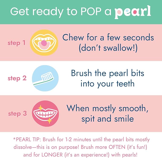 Toothpaste Pearls, Chewy Fluoride Free Toothpaste for Kids, Stocking Stuffer, Made with Nano Hydroxyapatite & Xylitol, Foam Free, Mess-Free Travel Tooth Paste, Peach Rings, 65ct