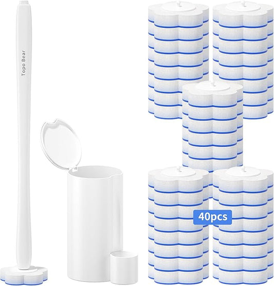 Disposable Toilet Bowl Brush with 40 Toilet Wand Refills, Toilet Bowl Cleaner Wands, Toilet Cleaning System Starter Kit