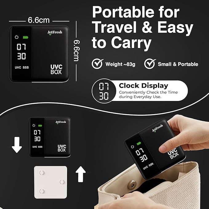 UV Toothbrush Sanitizer Holder & Cleaner with LED Clock Display & Hot Air Drying – Wall-Mounted UV Tooth Brush Holder for Bathroom Decor, Travel Use, Rechargeable Portable Design, Fits All Brushes