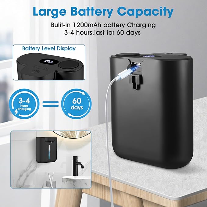 Automatic Foaming Soap Dispenser,Touchless Soap Dispenser,16.9oz/500ml Rechargeable Wall Mounted Smart Dispenser for Bathroom Kitchen,Easy for Toddlers(Black)