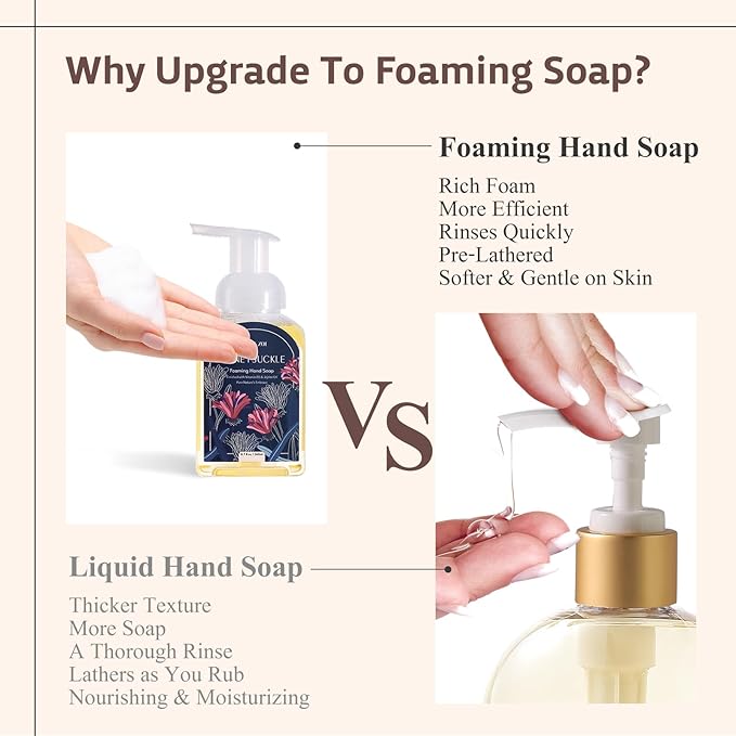 ROMIIE ZOI Foaming Hand Soap Refill Gift Set – Honeysuckle Scent – 3 Pack (1000ML Each) with Dispenser, Gentle & Moisturizing Plant-Based Formula – Bulk Refill Bottles for Bathroom & Kitchen Use