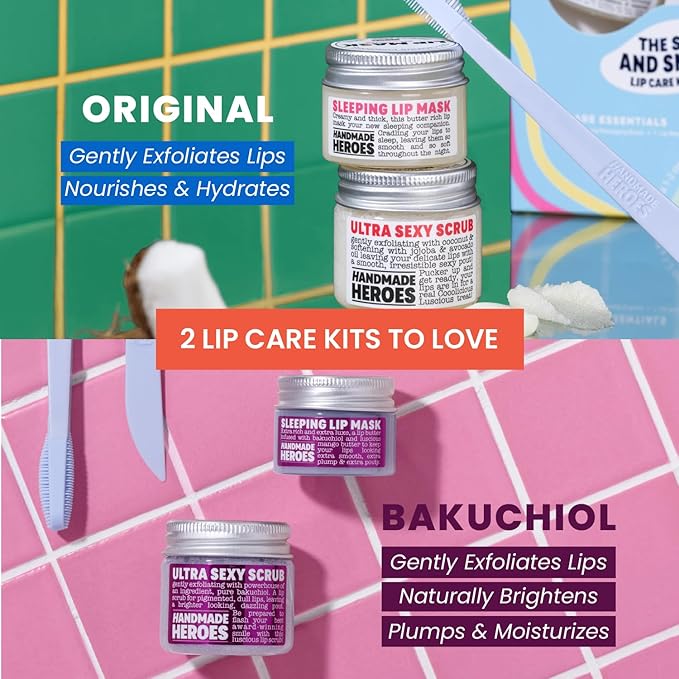 100% Natural Lip Scrub, Vegan Conditioning Coconut Lip Exfoliator - Gentle Exfoliant, Sugar Lip Polish and Lip Exfoliator Scrubber for Chapped and Dry Lips (Bakuchiol 3pc Set) Stocking Stuffers