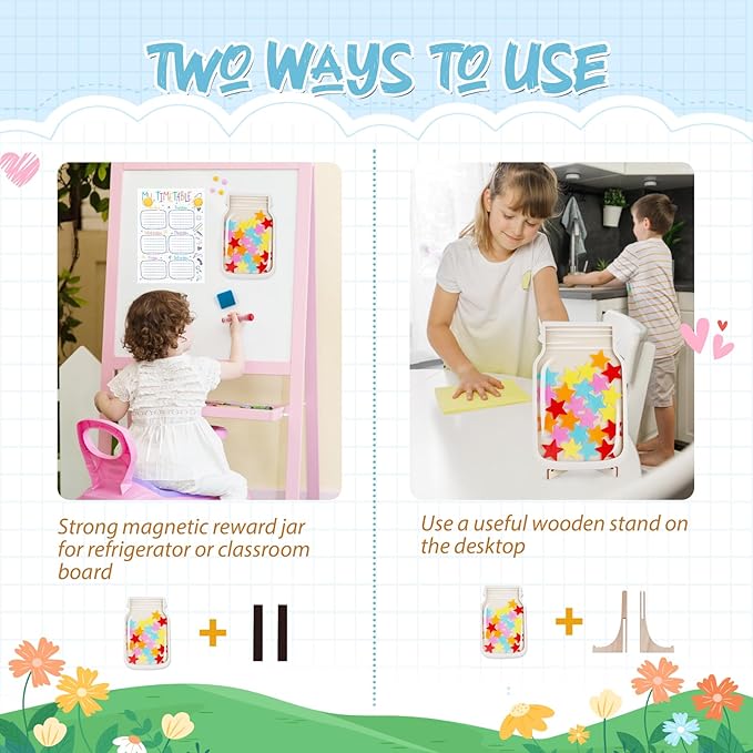 Magnetic Reward Jar, Classroom Reward Jar for Kids, Personalized Stars Reward Jar for Students Kids Behavior, Magnetic Reward Chart for Classroom Board Home