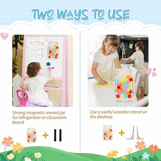 Magnetic Reward Jar, Classroom Reward Jar for Kids, Personalized Stars Reward Jar for Students Kids Behavior, Magnetic Reward Chart for Classroom Board Home