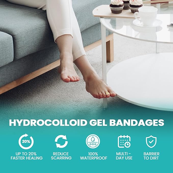 Hydrocolloid Gel Blister Bandages Pads - Promifun Waterproof Adhesive Blisters Bandages - Blister Pads for Heel, Foot, Toe, Feet - Gel Blister Chshions for Prevention & Recovery (32ct,Toe Pack)