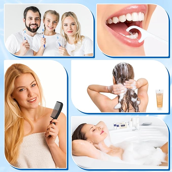 Pack of 100 Hygiene Kit, Hygiene Kit Bulk, Individually Packed, Travel Hygiene Kit with Toothbrush, Toothpaste, Comb, Shampoo, Soap and Floss Picks, Home, Suitable for Hotel, Camping, Travel