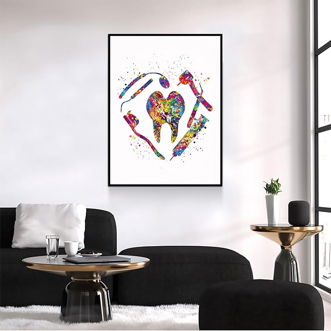 Dental Office Art,Dental Art Watercolor Print Tooth Fairy Dentist Poster Teeth Anatomy Stomatology Decor Clinic Wall Decor Medical Art Dental Office Art,8"x12"Framed Wall Art