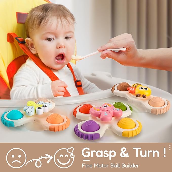 ALASOU 3PCS Pop Suction Cup Spinner Toys for 1 Year Old Boy Girl|Novelty Spinning Tops Toddler Stocking Stuffers|Baby Bath Toy for Kids Ages 1-3|1 Year Old Boy Christmas Birthday Gift for Infant
