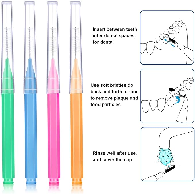 Patelai 100 Pieces Braces Brush for Cleaner Interdental Brush Toothpick Dental Tooth Flossing Head Oral Dental Hygiene Flosser Toothpick Cleaners Tooth Cleaning Tool(Bright Colors,Multiple Sizes)