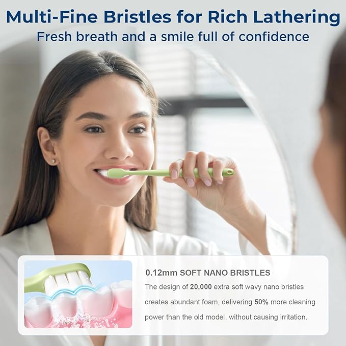 Extra Soft Toothbrushes for Adults Sensitive Gums, Upgraded 20000 Soft Micro Nano Bristles Toothbrush with 8 Holes, Compact Small Head Portable Toothbrush for Pregnant Women, Elderly (6 Pack)