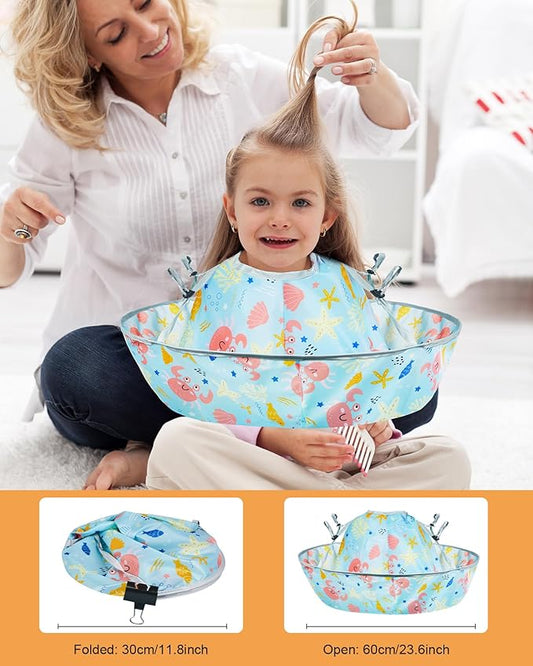 Lictin Haircut Capes Umbrella for Kids - Hair Cutting Haircut Cape Kids Waterproof Foldable Adjustment, Hairdressing Umbrella Cape Apron with 1PCS Black Comb, Marine Theme, 60cm