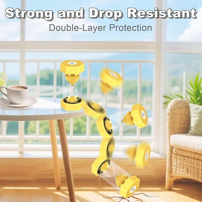 20 Minute Hourglass Sand Timer, Plastic Hexagon Hourglass Sand Clock 20 Min, Reloj De Arena 20 Minutos,Unbreakable Green Hour Glass Sandglass for Classroom Games Kitchen (Yellow)