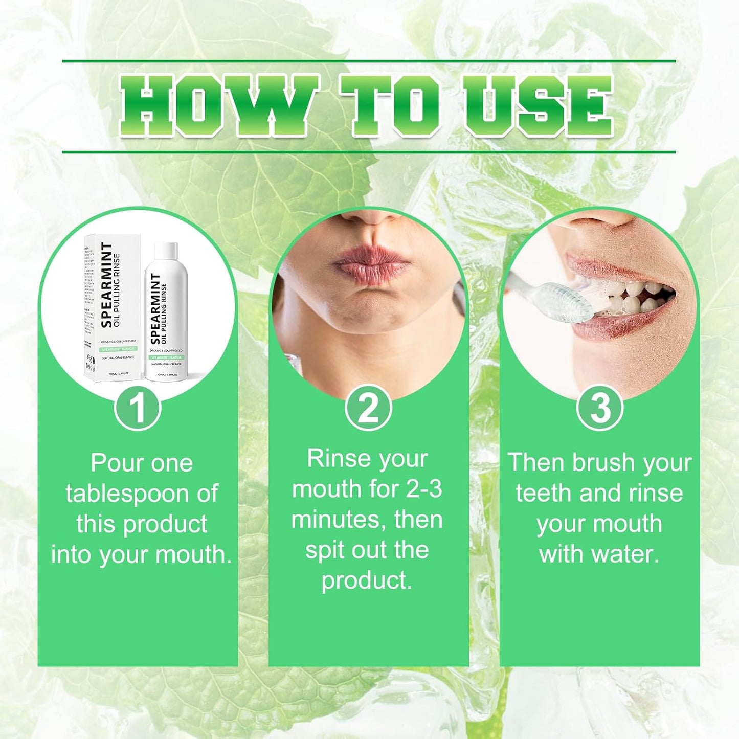 2Pcs Spearmint Oil Pulling Rinse, Cold-Pressed Coconut Oil for Whitening Teeth, Powerful Organic Peppermint Oil Maintain Gum Health & Freshness Breath, Natural Peppermint Pulling Oil, Mint Mouthwash