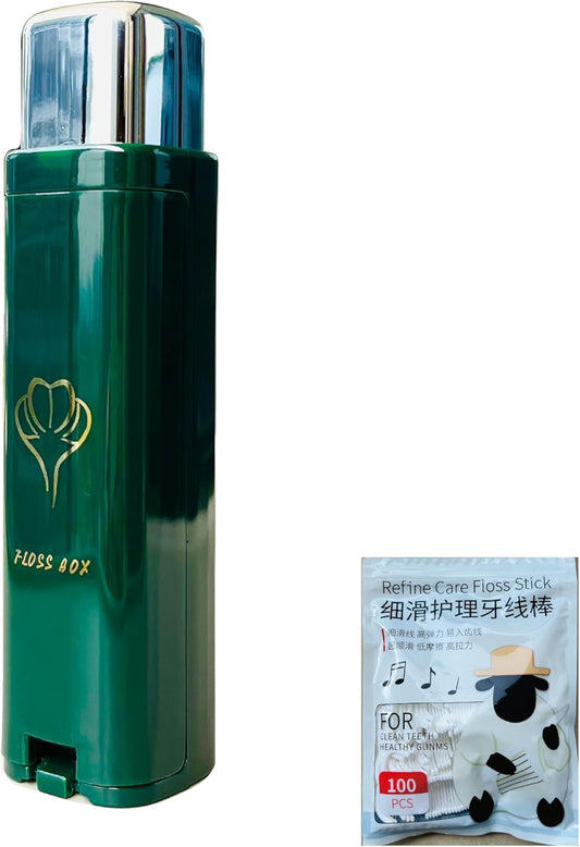 Compact Portable Dental Floss Picks Box/Dispenser, for Go Out,for Travel, Contains 100 Refills for Floss Picks (Forest Green)