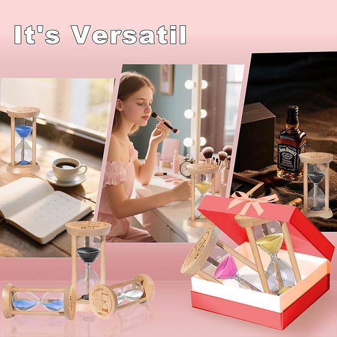 30 Minute Wooden Sand Timers, Bamboo Black Sand Hourglass for Productivity, Meditation & Decor, 30 Min Reloj De Arena for Kitchen, Office, Yoga, Game, Classroom