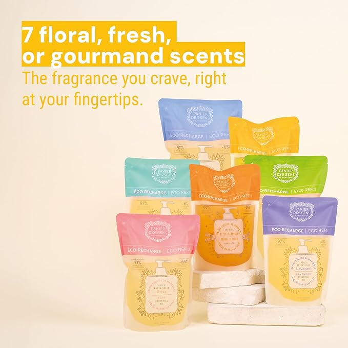 Panier des Sens - Liquid Hand Soap Refills – Orange Blossom Foaming Hand Soap Refill – French Coconut Oil Moisturizing Hand Wash - Kitchen & Bathroom Hand Wash- Soft Soap Refill 96% Natural - 34 Floz