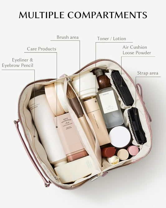 EACHY Travel Makeup Bag,Large Capacity Cosmetic Bags for Women,Waterproof Portable Pouch Open Flat Toiletry Bag Pattern Makeup Bag