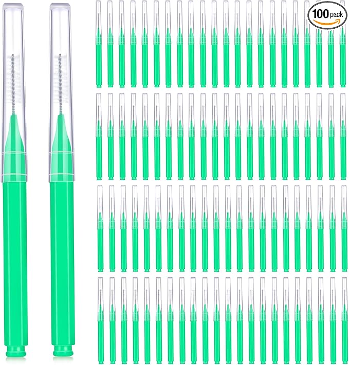 Patelai 100 Pieces Braces Brush for Cleaner Interdental Brush Toothpick Dental Tooth Flossing Head Oral Dental Hygiene Flosser Toothpick Cleaners Tooth Cleaning Tool (Green)