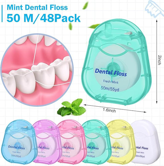 Mimorou 48 Pack Dental Floss Bulk 50m Each Mint Travel Dental Floss Oral Care for Teeth and Gum Protection(Multicolor)