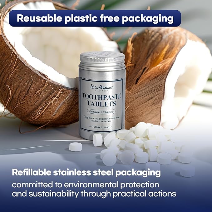 Toothpaste Tablets - Nano Hydroxyapatite Natural Whitening, Fluoride & Plastic Free, Eco-Friendly Travel Toothpaste Reduce Sensitivity, Remineralize (Mint, 62 Count)