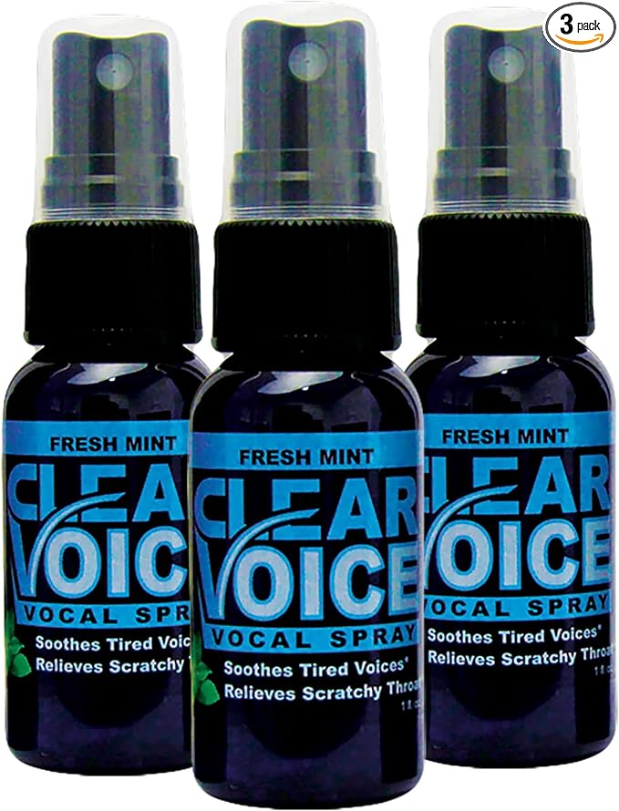 Clear Voice Vocal Throat Spray - Singing Ease & Voice Clarity, Fast Acting Herbal Oral Remedy for Singers, Speakers, Performers - Soothing Dampener, Moisturizer Relief, USA Made (Fresh Mint, 3 Pack)