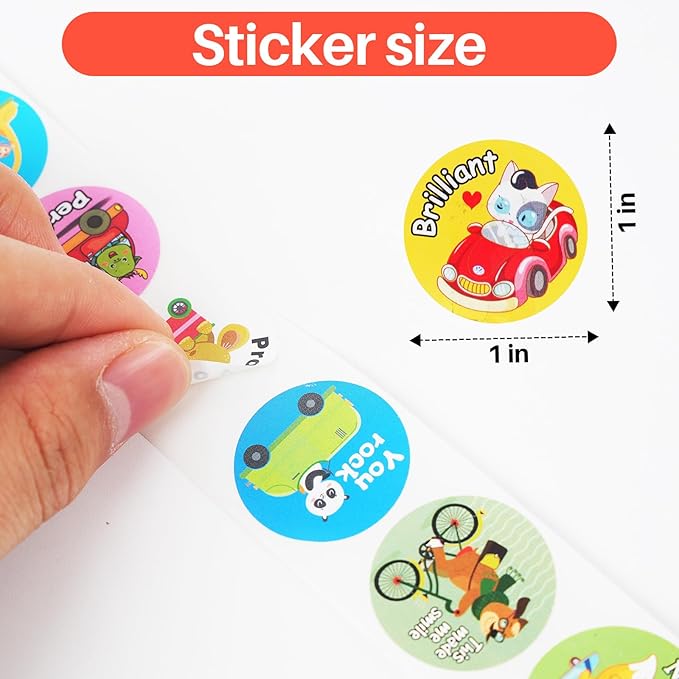 1000 Pieces Stickers for Kids,Cute Cartoon Animal Reward Stickers Suitable for Childers,Students,Classroom,School,Home,Party (1" / 2 Rolls)