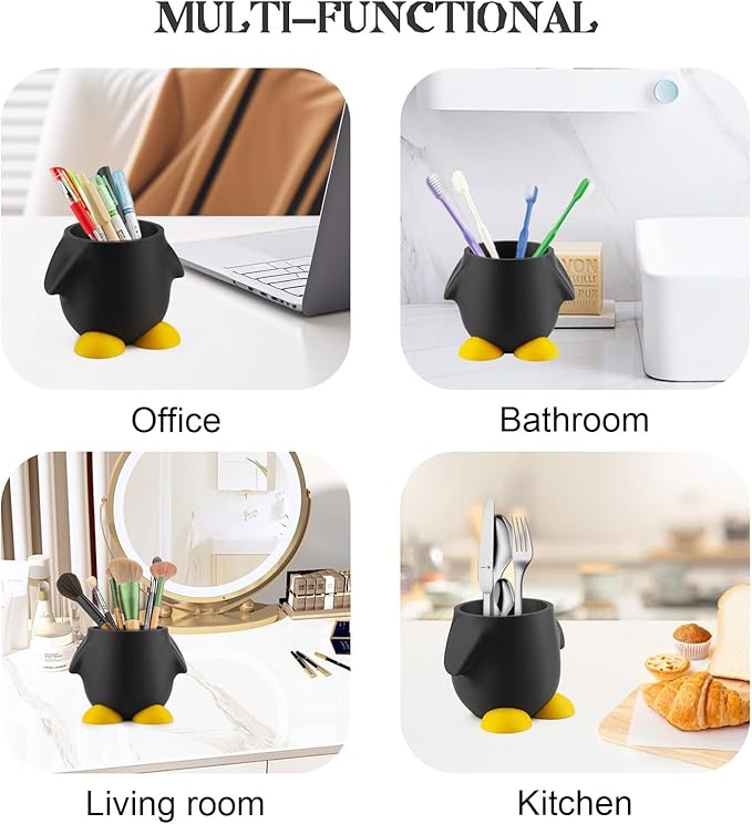 Creative Cute Penguin Pen Pencil Holder, Pen Holder for Desk Office Decor Makeup Brush Holder Kitchen Storage Cup Ideal Gifts for Boys Girls