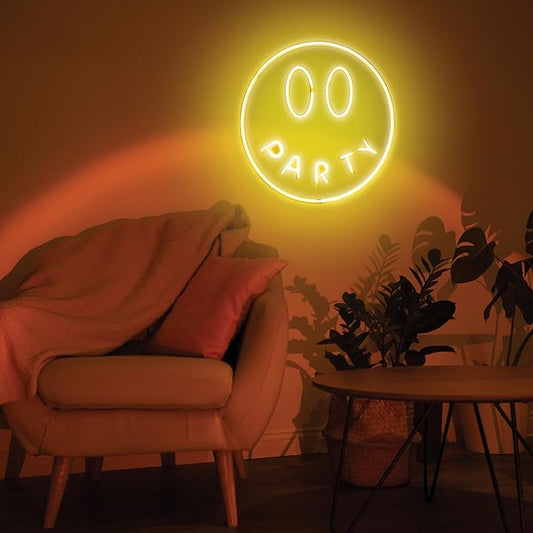 Party Smiley FACE NEON Wall Light, Smiley Face Shaped Yellow LED Light, Wall Decor, Perfect for Holiday & Birthday Gift, Party Decor, Yellow Party Smiley Face Sign for Kids Room