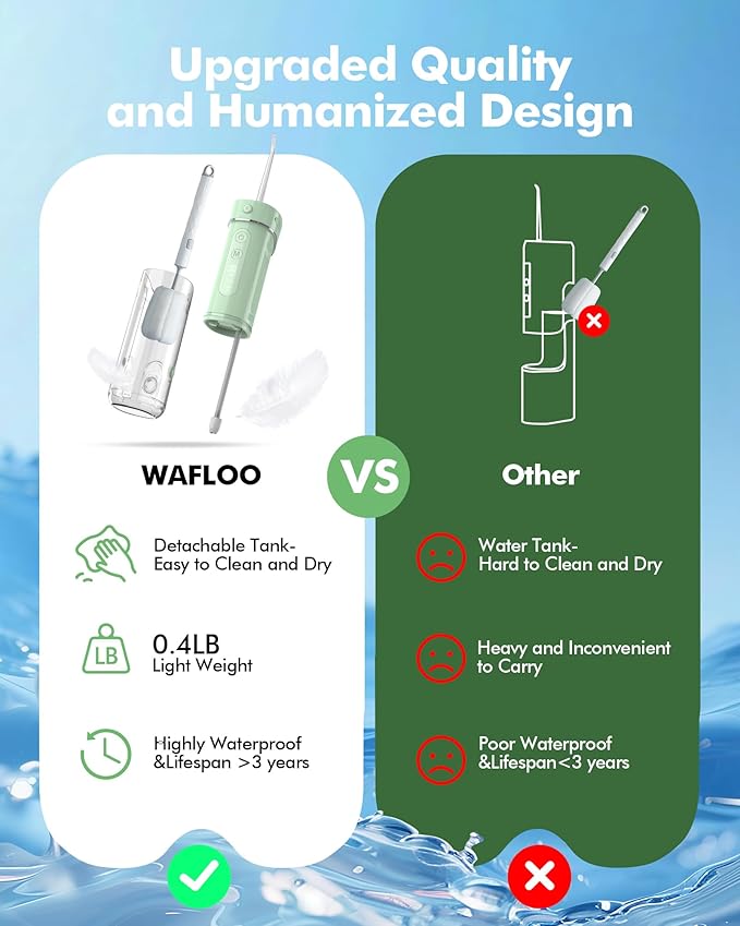 Water Flosser Travel Mini Cordless Portable: 5 Modes Water Dental Floss with Telescopic Water Tank, 4 Tips, IPX7 Waterproof (Green)