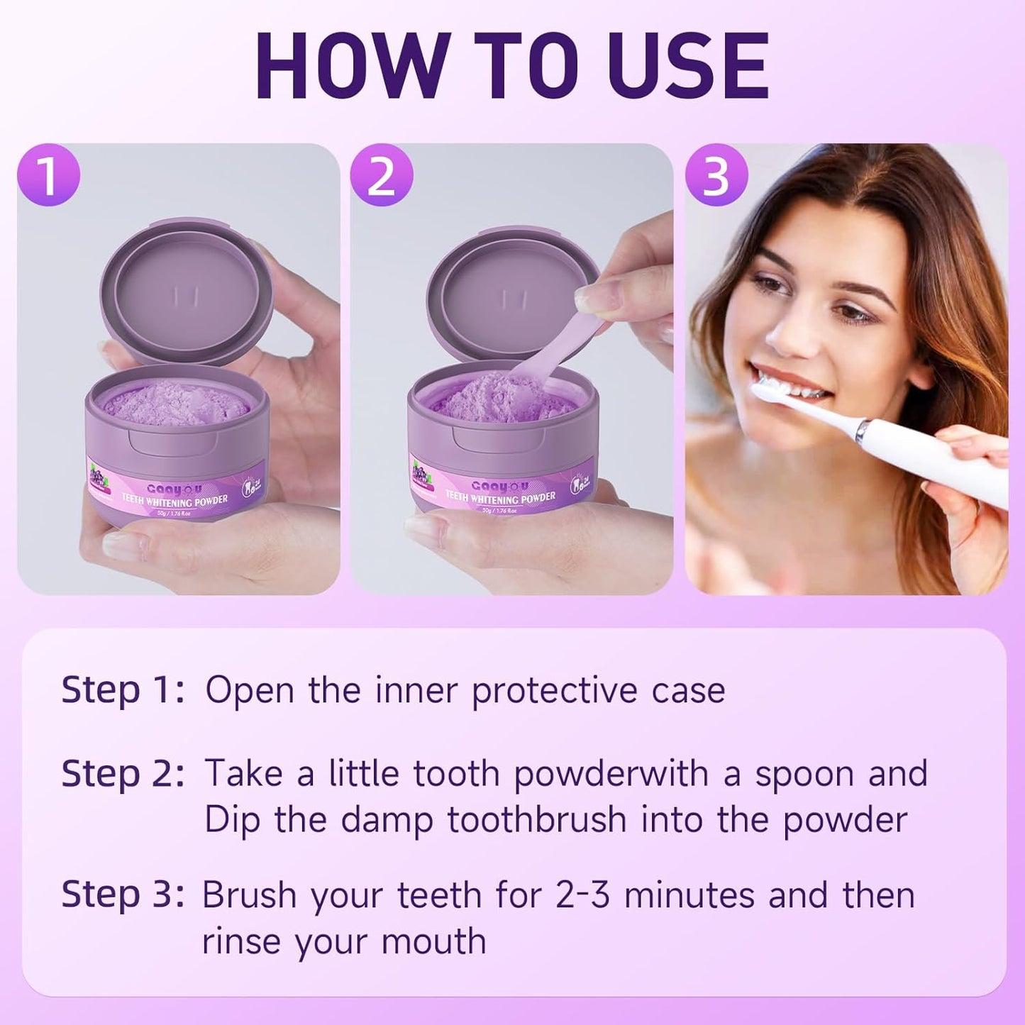 Purple Teeth Whitening Powder, Grape & Mint Flavor Natural Teeth Whitener, Color Corrector Toothpaste Powder for Tooth Stain Removal