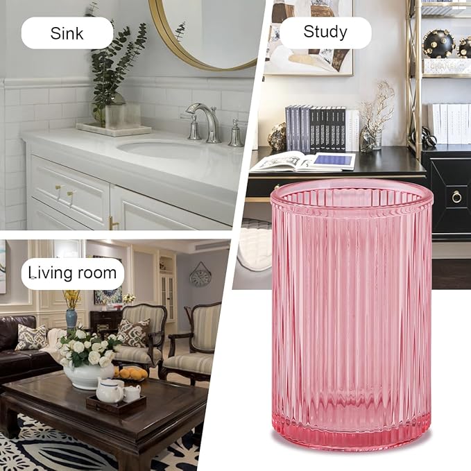 Pink Toothbrush Holders for Bathrooms, 2pcs Glass Toothbrush Holder, 12oz Gold Bathroom Tumbler Cup and Mouthwash Cup, Tooth Brush Cups and Toothpaste Organizer for Bathroom Countertop Decor